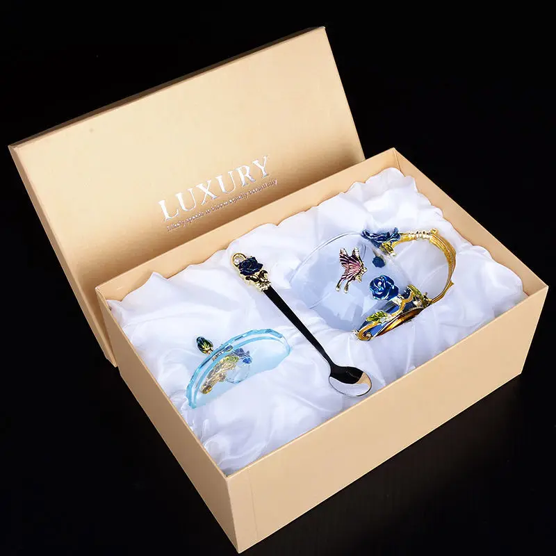 Water Cup Enamel Heat-resistant Glass Female Luo Shi Flower House Rose Tea Household Set Creative Gift Cups and | Дом и сад