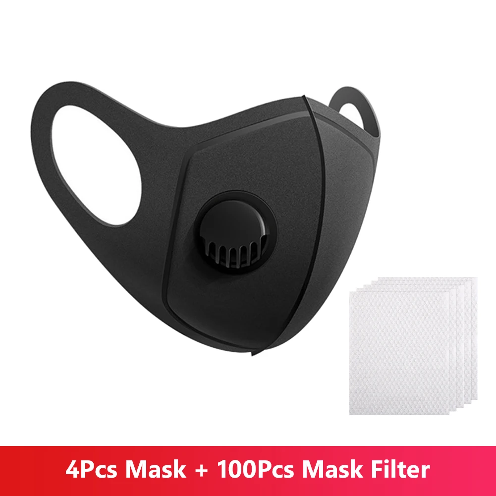 Моющаяся 4 шт. модная маска для лица мягкая губка PM2.5 Мужская и женская черная