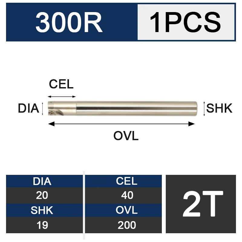 C19-20-200-2T UCHEER 1 шт. фреза Арбор 300R Концевая фреза R0.8 сплав лезвие ЧПУ станки открытый толстый правый угол - Длина режущей кромки: C19-20-200-2T
