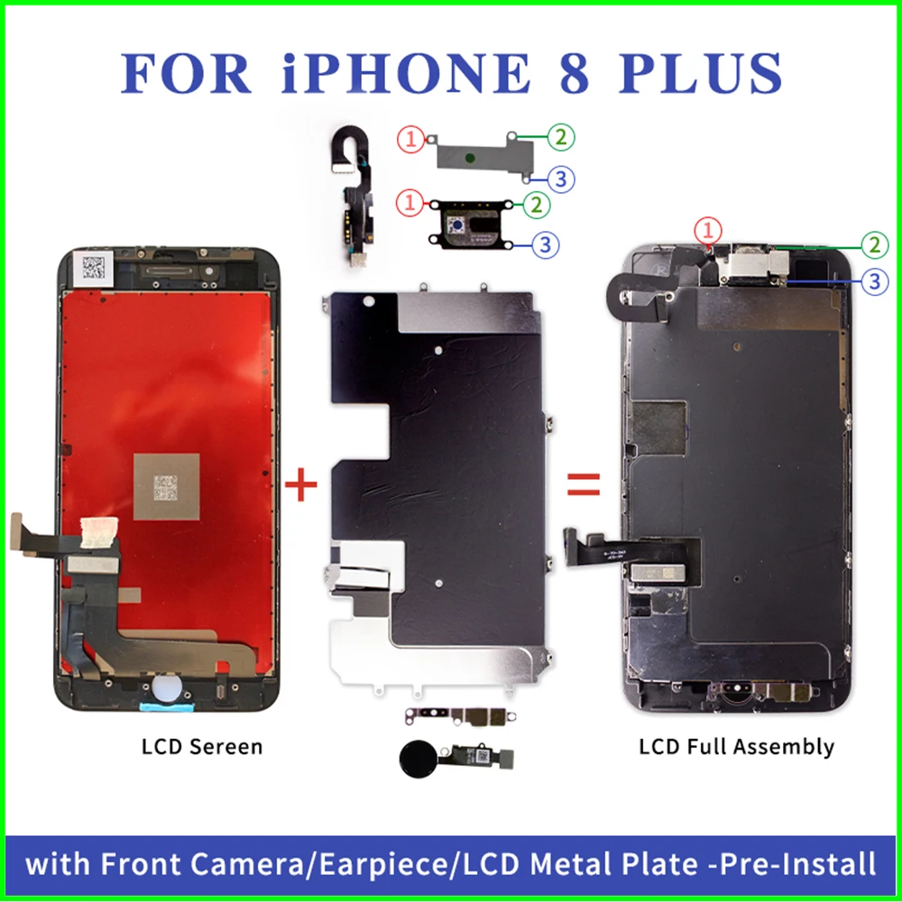 Pantalla полный комплект ЖК дисплей для iPhone 8 Plus 7 6 5 3D сенсорный дигитайзер сборка