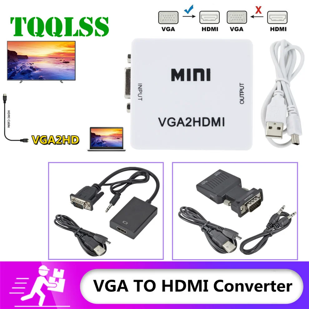 Конвертер VGA-HDMI-совместимый портативный мини VGA2HDMI видео бокс аудиоадаптер 1080P для