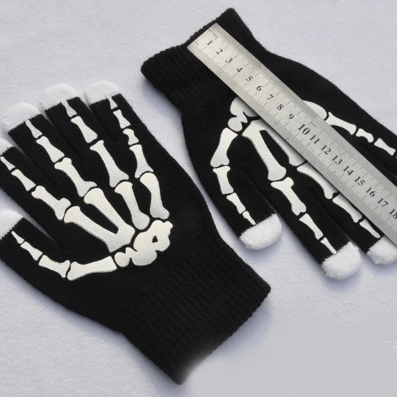 

Halloween Skeleton Full Finger Gloves Knitted Unisex Gloves Unisex Stretch Knitted Costume Creative Photo Props M6CD