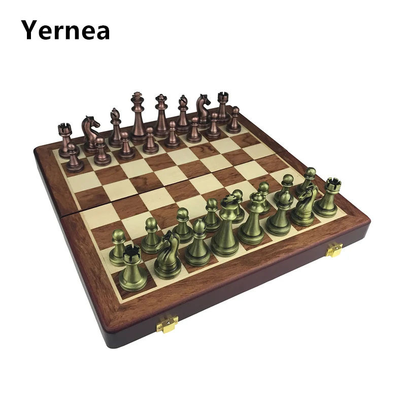 Classic  Zinc Alloy Chess Pieces Wooden Chessboard Chess Game Set With King Height 6.7cm Outdoor Game High Quality Chess Yernea