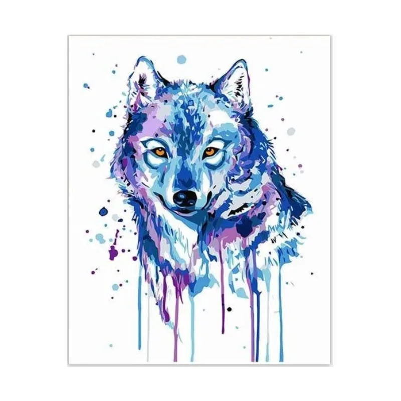 

Blue Wolf paint by number kits animals diy canvas oil painting by number with wooden frame for bedroom