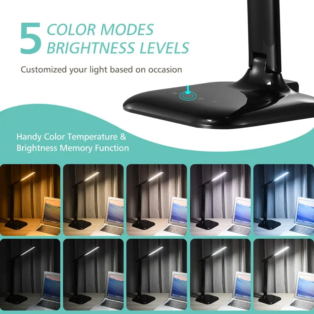 Mpow Складная Настольная лампа настольная для чтения с usb портом зарядки