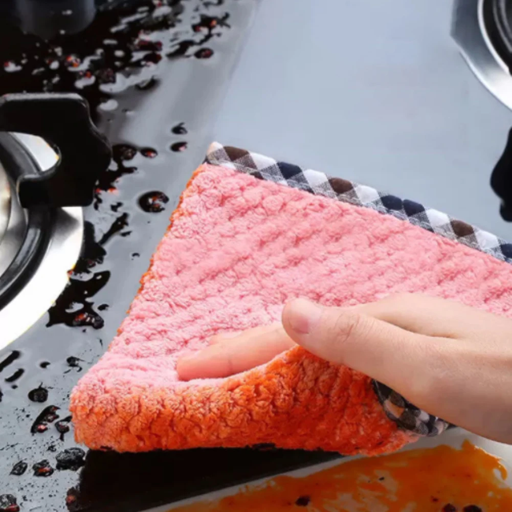 

5Pcs Kitchen Dish Clothes Coral Fleece Microfiber Soft Super Absorbent Dish Rag Remove Oil Cleaning Towel For Kitchen 25*25cm