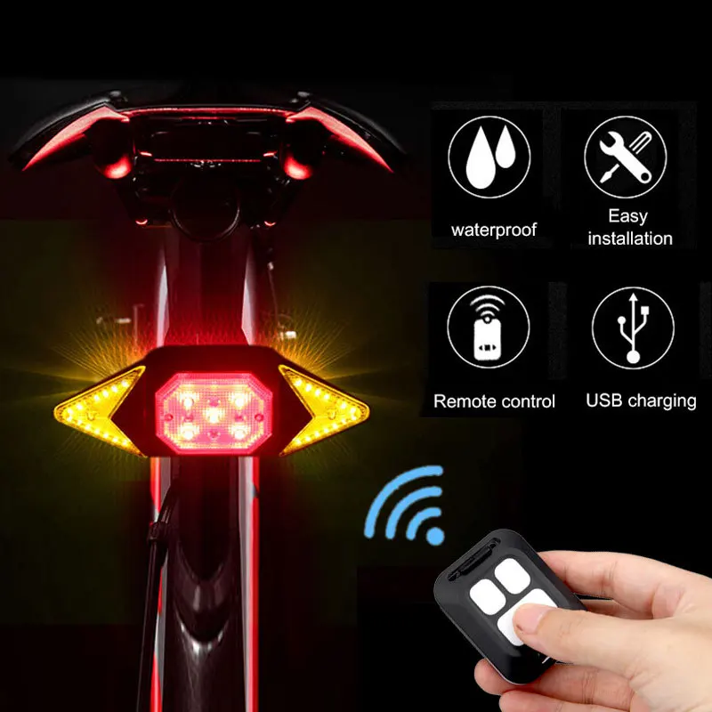

Умный поворотный сигнал для велосипеда, светодиодный задний фонасветильник с дистанционным управлением и зарядкой от USB