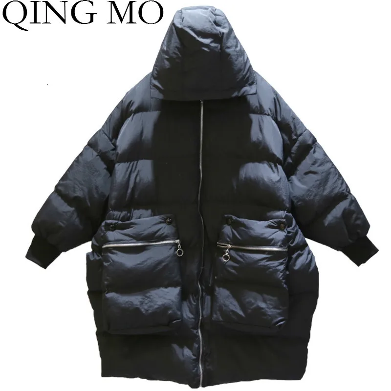 QING MO Черная Женская парка большого размера 2019 женская зимняя короткая с