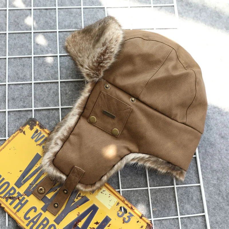 4 Colors Faux Fur Bomber Hat Men Thick Warm Snow Hats Russian Ushanka Earflap Cap Windproof Ski Outdoors Aviator Helmet Winter