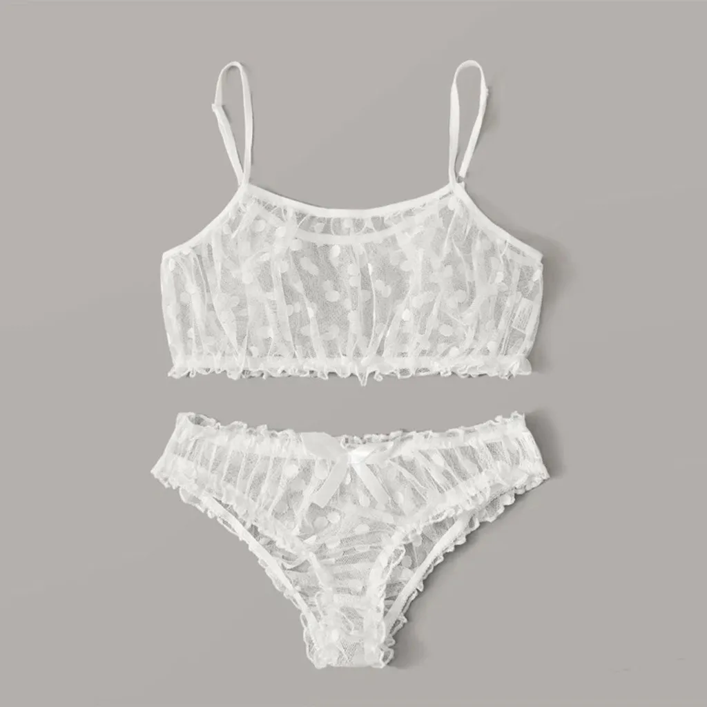 Fashion 2020 NEW Sexy Strap Top Robe Summer Hot New Women Dot Mesh Bra Bowknot Underpants Sleepwear Black Lingerie Set S-XL | Женская