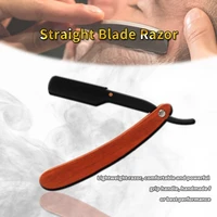 logo printed wooden handle face shaving disposable barber straight razor stainless steel shavette for men