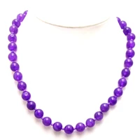 qingmos 10mm round natural purple jade necklace for women with genuine stone necklace 17 chokers women jewelry