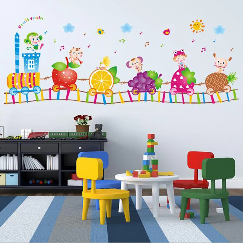 

MAMALOO Cartoon Fruit Train Wall Stickers for KidsRoom Children Bedroom Nursery Home Decoration Removable Art Murals Wall Decals