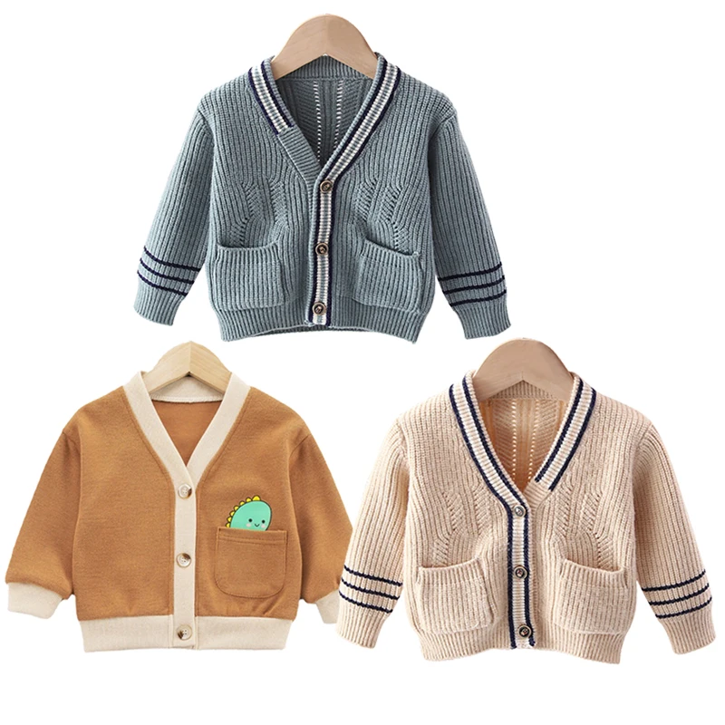 

2021 Autumn Baby Boys Sweater Girls Boys V-Neck Knitwear Long-Sleeve Cotton Cardigans Children Clothes Kids Sweater Coat