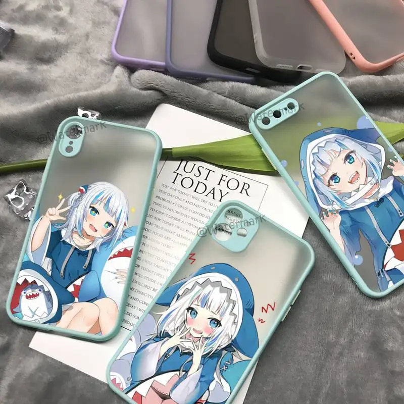 

Hololive Gawr Gura Anime Shark Girl Phone Case For IPhone 8 7 Plus X Xr Xs 13 12 11 Pro Max Sky Blue Matte Translucent Cover