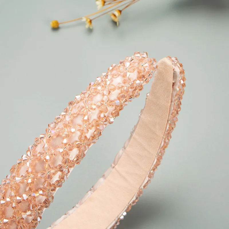 

2021 New Baroque Transparent Crystal Handmade Wide-brimmed Headband Korean Spring Summer Style Pressure Hair Mesh Hairband