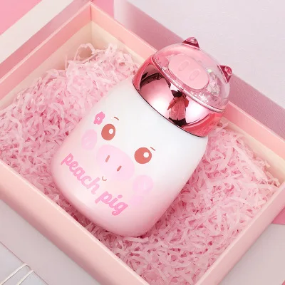 B Pig 300ml Boxi Милая термобутылка из нержавеющей стали для девочек, портативная объемная кружка с блестками из мультфильма с веревкой, открытый спортивный термос, кружка 300 мл - Color: B Pig 300ml