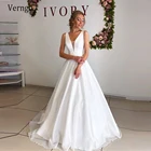 Простое Белое Атласное Свадебное Платье Verngo, модель 2021 года, а-силуэт, винтажные платья невесты со шнуровкой на спине, искусственное свадебное платье
