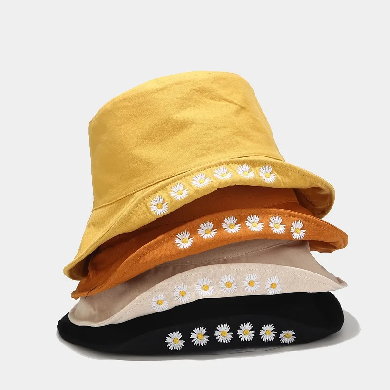 

Ladies Bucket Hat Fisherman Hat Daisy Embroidery Print Fashion Men's Caps Women‘s Cap Sun Hat Leisure Sunshade Beach Fishing