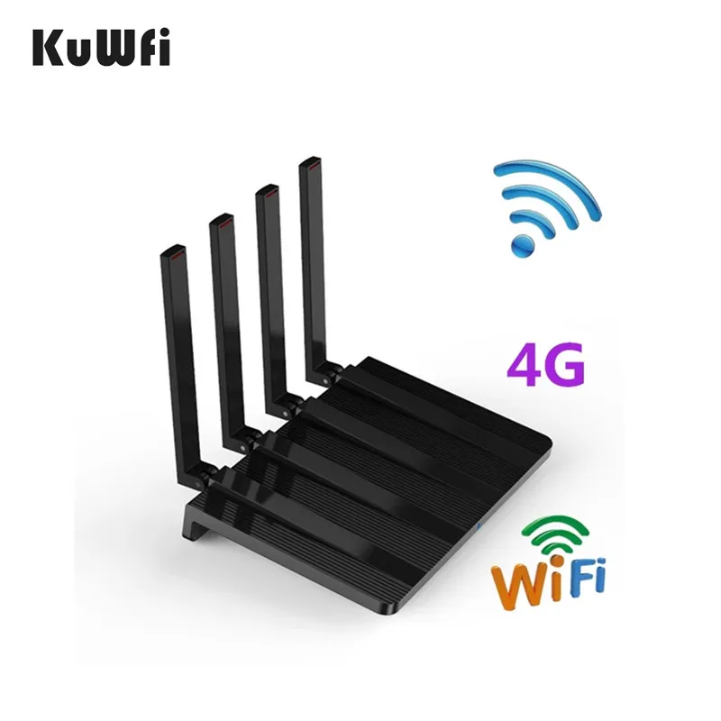 

KuWFi 4G LTE CPE маршрутизатор разблокирован CAT4 300Mbps 3G/4G sim-карта беспроводной WiFi маршрутизатор с 4 антеннами RJ45 LAN порты до 64 пользователей