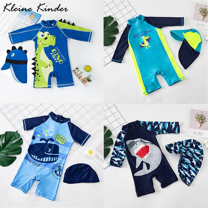 Купи Children's Swimsuit Shark Print Bathing Suit Boy One Piece with Sun Cap Summer Anti-UV Long Sleeve Beach Clothes Baby Swimwear за 856 рублей в магазине AliExpress