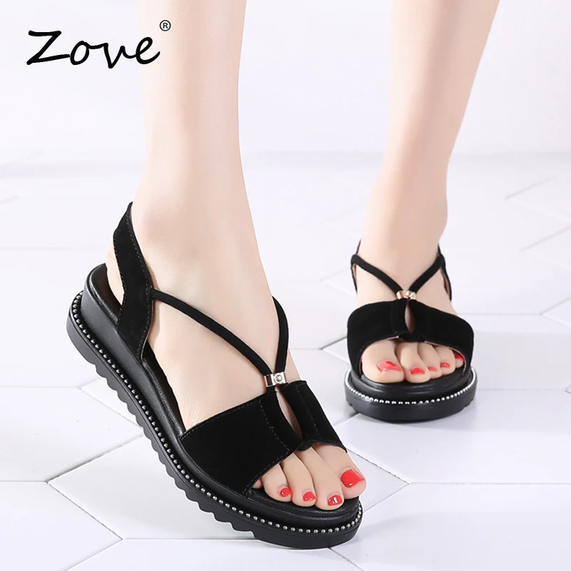 Женские замшевые сандалии ZOVE летние пляжные с ремешками на лодыжках без застежек