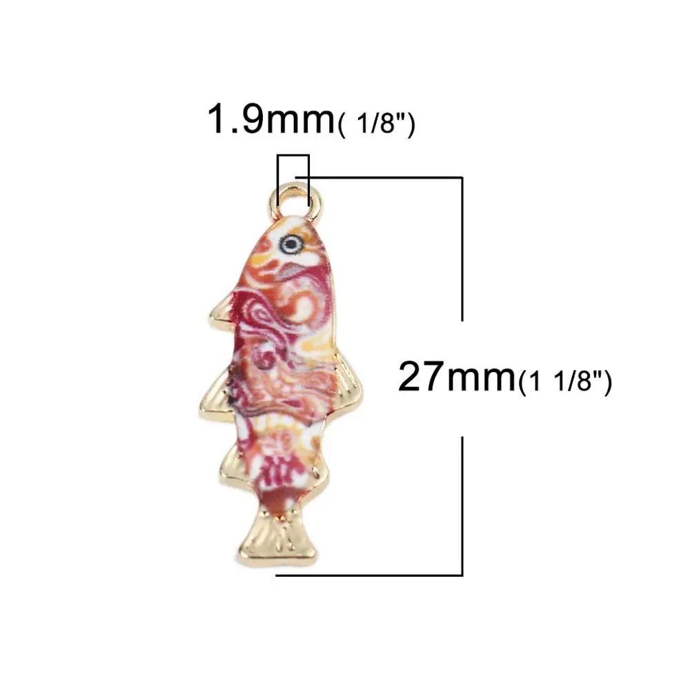 DoreenBeads Fashion Japanese Style Pendant Zinc Based Alloy Ocean Jewelry Fish Animal Gold Blue Enamel DIY 27 x 11mm 10 PCs | Украшения и