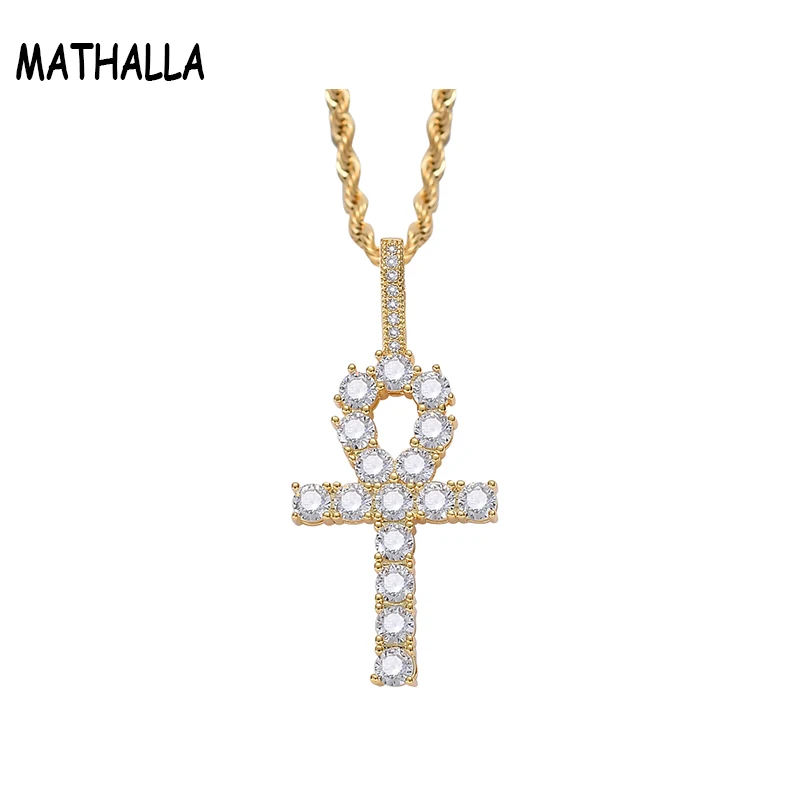 

MATHALLA Hip Hop Cross Pendant Necklace Iced Cubic Zircon Gold and Silver with Charm Chain for Men and Women Hip Hop Jewelry