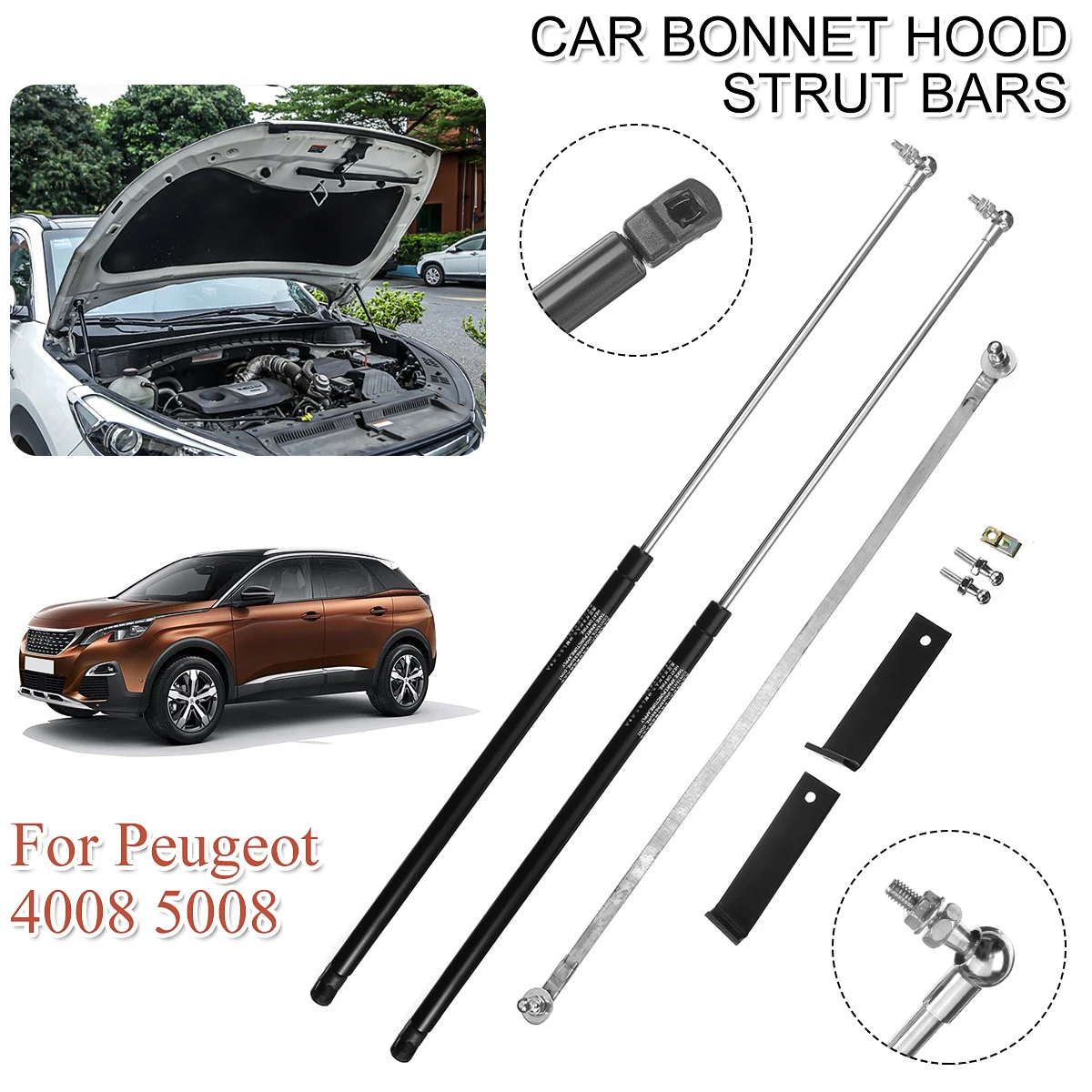 2Pcs Car Front Engine Cover Bonnet Hood Shock Lift Strut Struts Bar Support Rod Arm Gas Spring For Peugeot 3008 5008