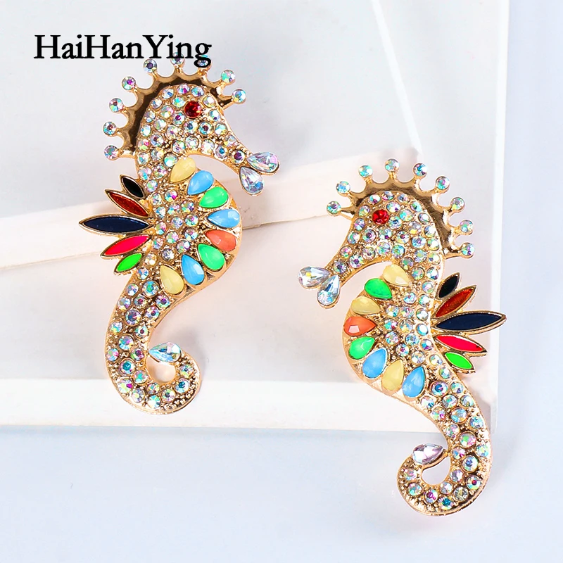 

New Rainbow Animal Seahorse Stud Earrings for Women Cute Girls Jewelry Fashion Beach Earrings Party Gift