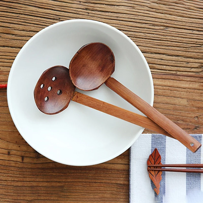

Natural Wooden Long Handle Spoon Ramen Spoon Pot Colander Utensils Ramen Soup Spoons Tableware Kitchen Utensil Cooking Tools