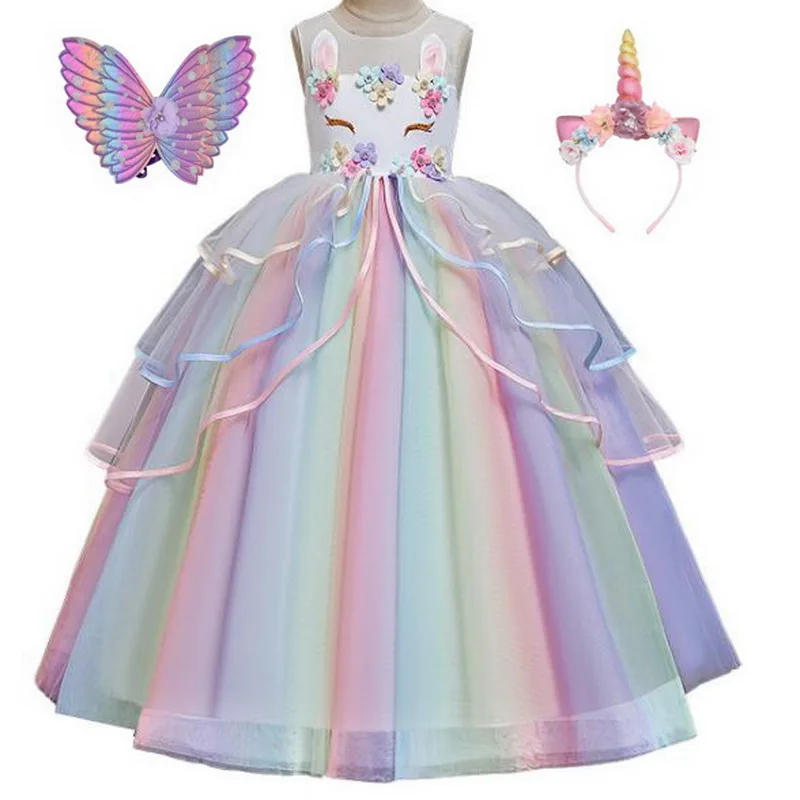 Длинные костюмы единорогов для девочек 3 12 лет повязка на голову с цветами и