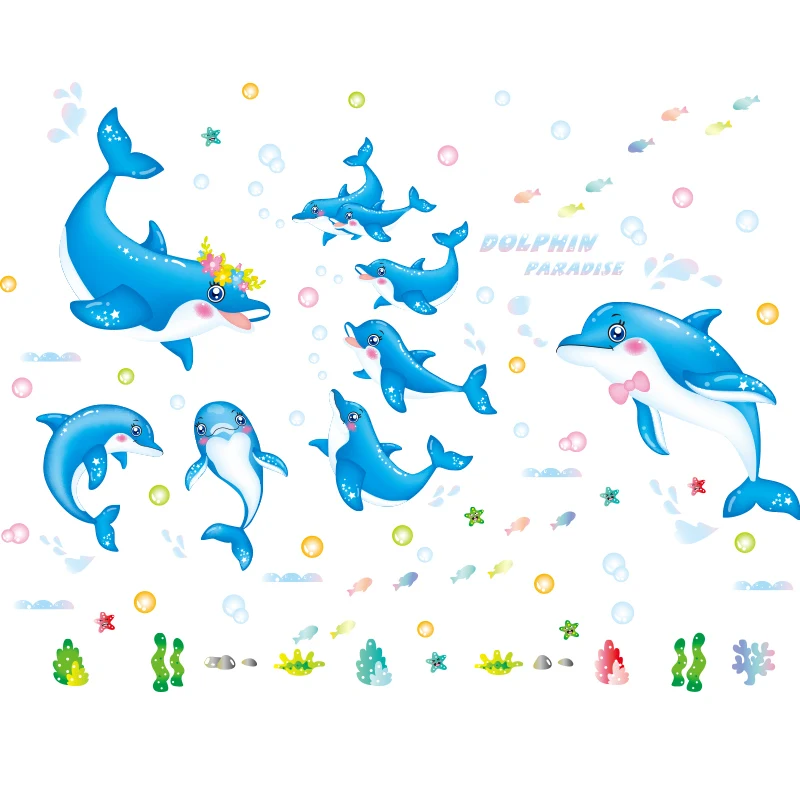 

[shijuekongjian] Seagrasses Fish Wall Stickers DIY Seaweed Dolphins Wall Decals for Kids Rooms Baby Bedroom Bathroom Decoration
