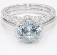 2pcs deluxe fashion sea blue diamond female romantic engagement wedding bride love ring size 6 10