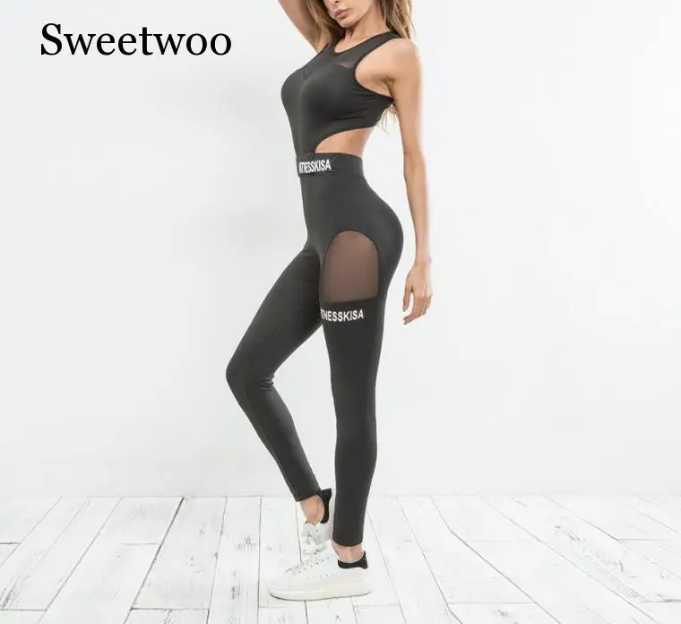 Новинка Черная Женская Спортивная одежда для фитнеса йоги полосатый спортивный