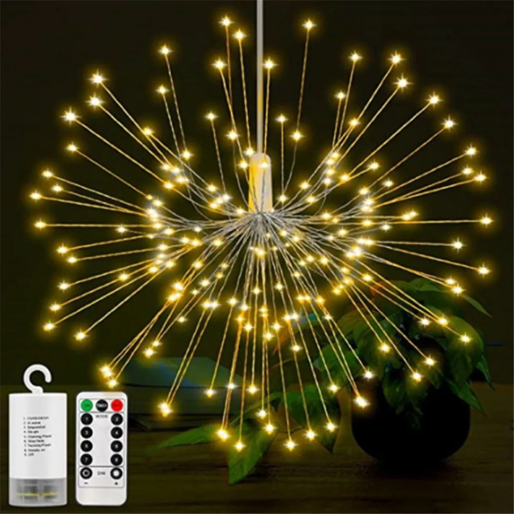 Remote Control Hanging Starburst String Lights 120-200Leds Copper Firework Christmas Outdoor Fairy Garland Party Decor | Лампы и