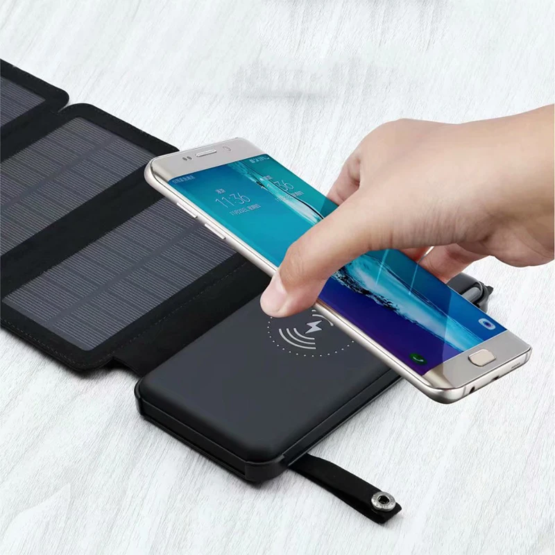 12000mAh Wireless Power Bank Foldable Solar Charger Powerbank Portable External Battery Pack for iphone 11 12 X Xiaomi Poverbank - купить по