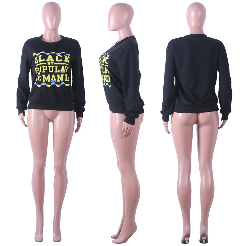

Women Casual Letter Print Sweatshirts Spring Autumn Streetwear Long Sleeve O-Neck Black Pullover Tops
