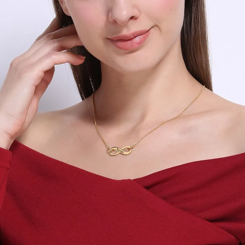 Xiaojing Custom Infinity Pendant Necklaces Engraved Name Chain Necklace Personalized 925 Sterling Silver Jewelry for Mother Gift