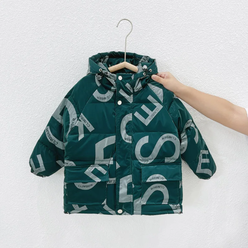 Зимняя детская пуховая куртка короткая ветровка с капюшоном для мальчиков