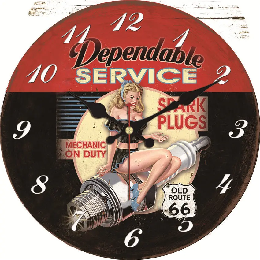 Настенные часы в стиле ретро винтажные настенные Spark Pluss Mechanic On Duty красные круглые