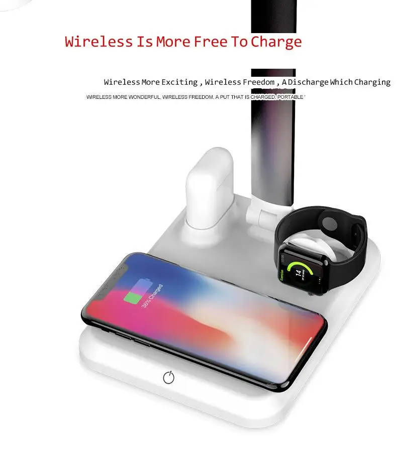 Прикроватная настольная лампа Qi 4 в 1 приглушаемый пластиковый светильник для