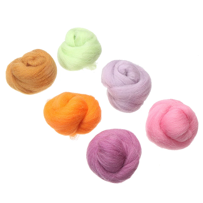12 Colors 5g/bag Wool Fibre Roving For DIY Needle Felting Hand Spinning Fun Doll Needlework Raw Felt poke | Дом и сад