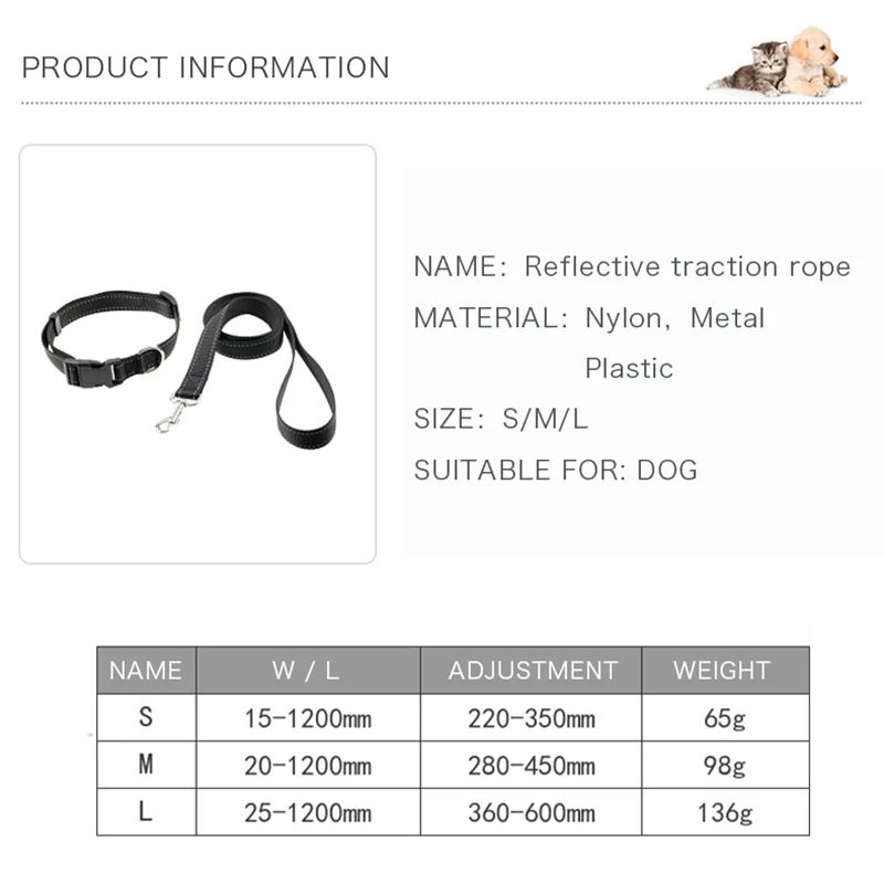 

Reflective Dog Harness Leash Sets Adjustable Nylon Dogs Collar Night Outdoor Safety Chihuahua Bulldog Pet Collar Traction Rope