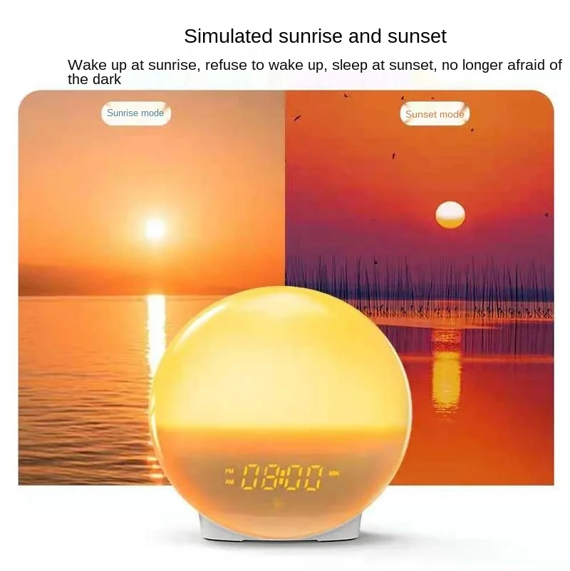 

LED colorful wake-up light alarm clock, sunrise and sunset bedroom charging atmosphere night light to simulate nature