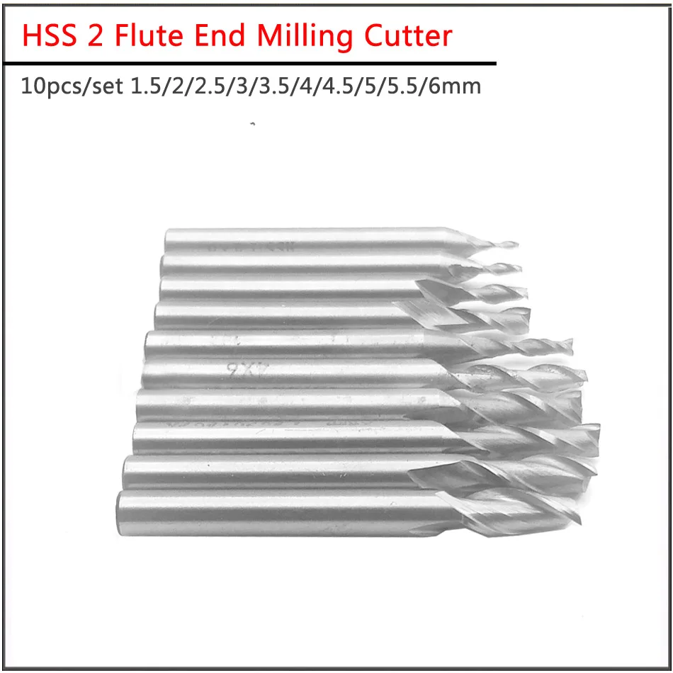 10pcs/set 1.5/2/2.5/3/3.5/4/4.5/5/5.5/6mm High Speed Steel 2 Flute Super hard straight shank keyway end milling cutter | Инструменты