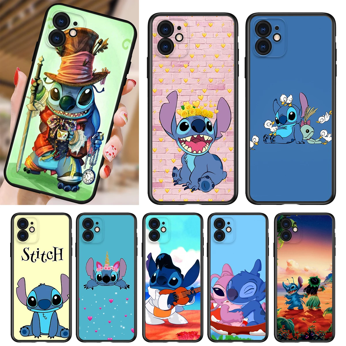 

Silicone Cover Disney Stitch For Apple iPhone 13 12 11 SE XS XR X 7 8 6 5 S mini Plus Pro MAX 2020 Black Phone Case
