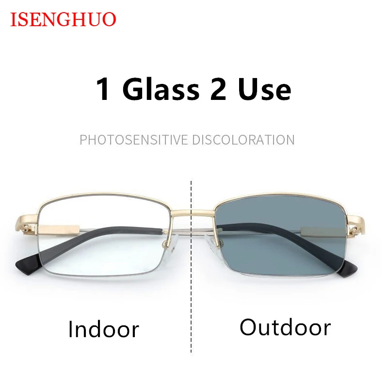 

Anti Blue Light Multifocal Progressive Photochromic Reading Glasses Men Metal Frame Half Presbyopic Glasses Vintage Half 1.50