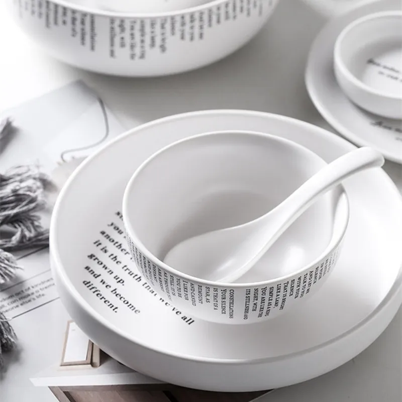 Креативная белая обеденная тарелка керамическая с английским алфавитом набор
