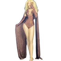 womens leopard costumes cloak sleeves printing tights bodysuits personality performance costume ladies party sexy bodysuit
